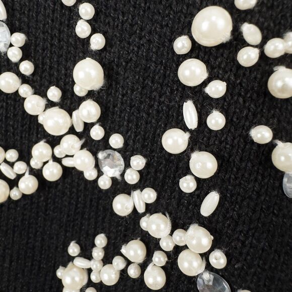 Quacker Factory Pearl Snowflake V Neck Sweater Womens Medium Black Ramie Cotton - Picture 9 of 16